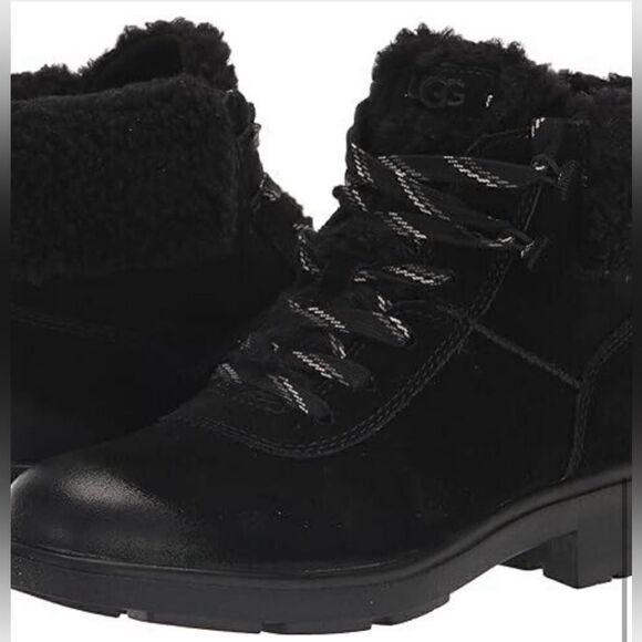 UGG Harrison Cozy Lace Up Heel Ankle hiking Boot in black Waterproof. 7 - Picture 14 of 14